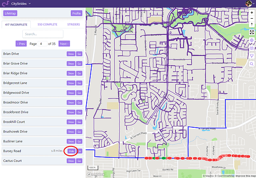 Distance next to street name